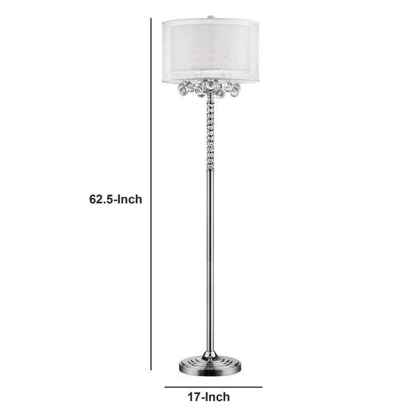 Twisted Crystal Accent Floor Lamp with Dual Fabric Shade, Clear-Benzara