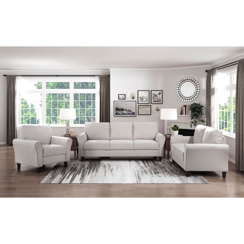 Modern Transitional Sand Hued Textured Fabric Upholstered 1pc Loveseat Attached Cushion Living Room Furniture