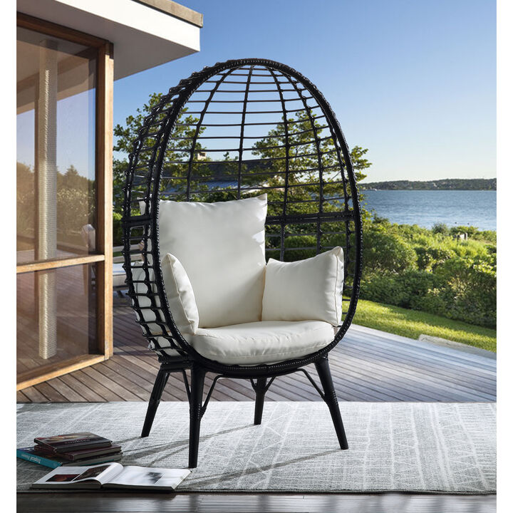 Penelope Patio Lounge Chair, Light Gray Fabric & Black Finish OT01098