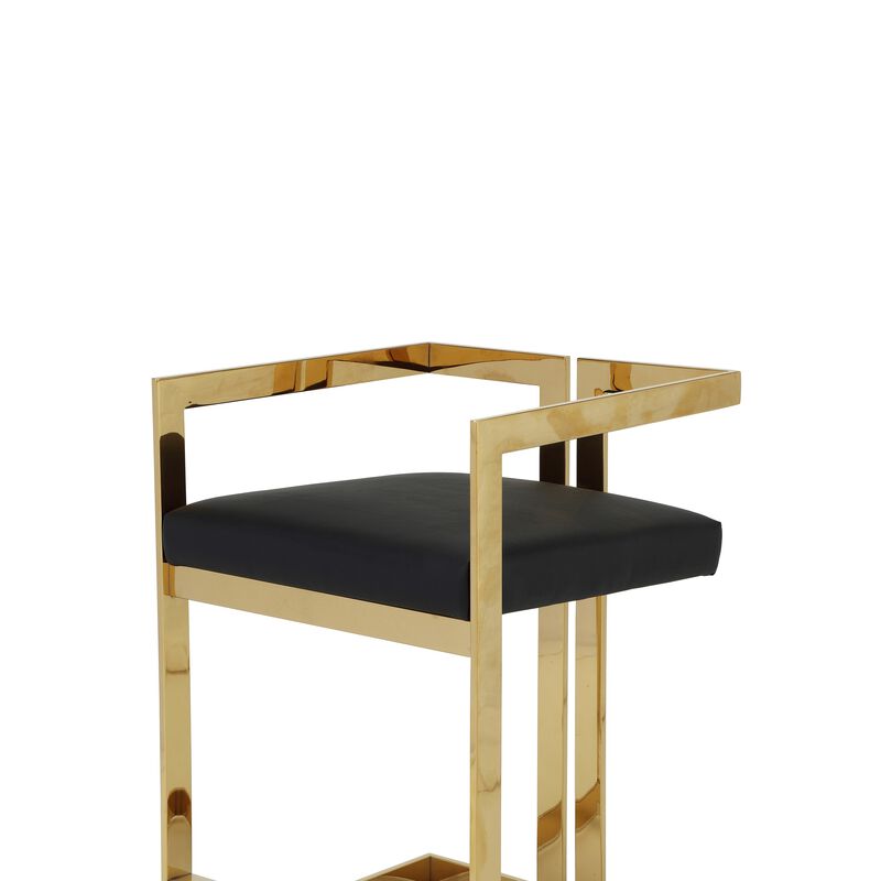 Suki 26 Inch Counter Height Chair, Black Faux Leather, Gold Cantilever Base image number 4