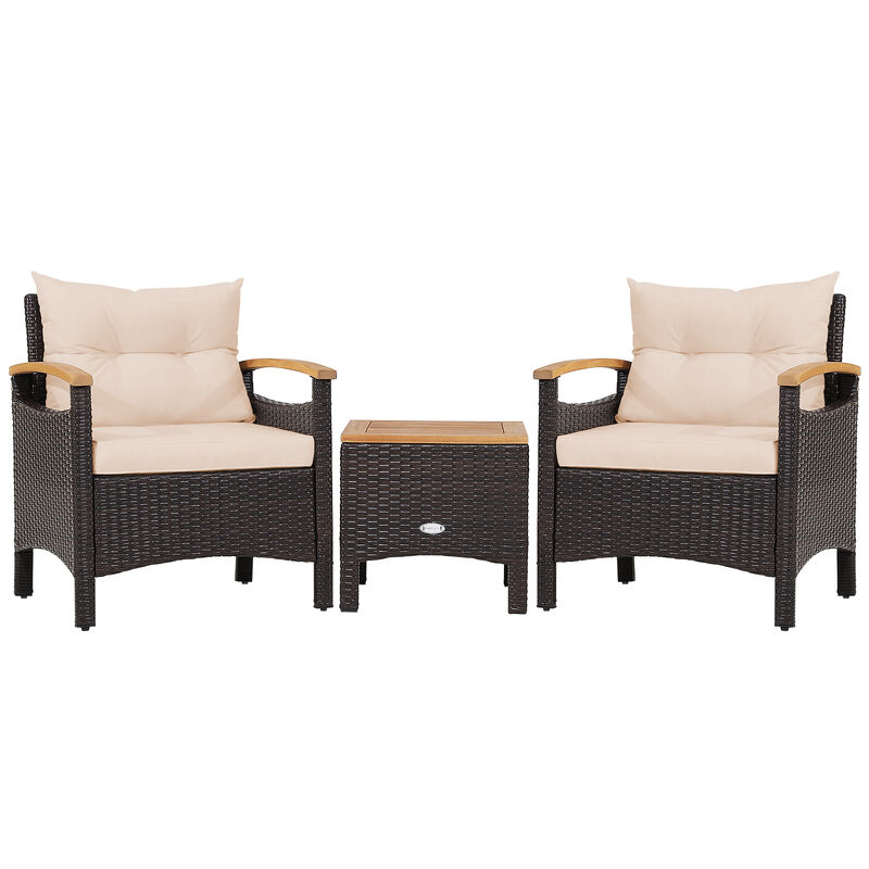 3 Pieces Patio Rattan Furniture Set with Removable Cushion