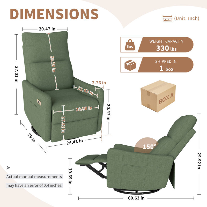 Power Swivel Recliner Rocking Chair,  270&deg; Swivel Rocker Chair, Upholstered Fabric Glider Recliner Nursery image number 9