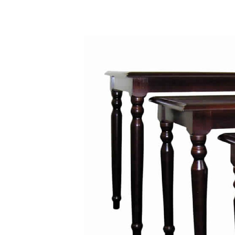 3 Piece Wooden Nesting Tables with Turned Tapered Legs, Cherry Brown-Benzara
