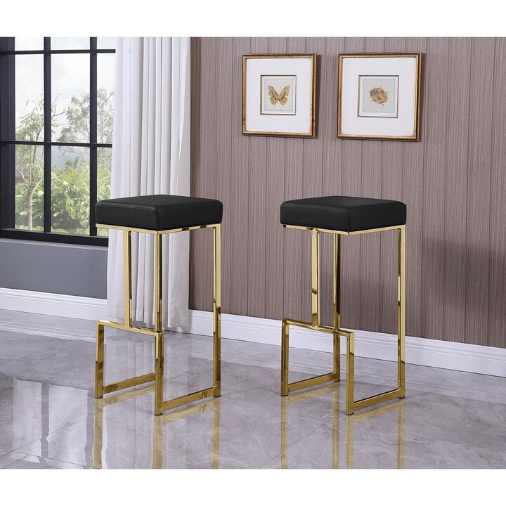 Dorrington Modern Faux Leather Backless Bar Stool in Black/Gold (Set of 2)