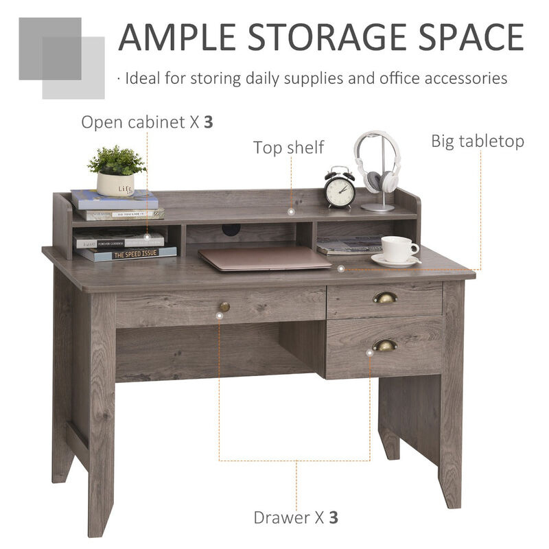 36.25'' Computer Desk with 3 Drawer 3 Open Cabinet 1 Top Shelf  Wide Tabletop Cable Management for Bedroom Office Dorm