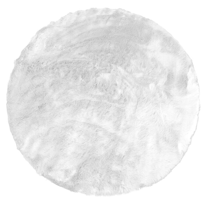 Glamour Home Aurora White Round Faux Fur Area Rug 5 Foot Wide