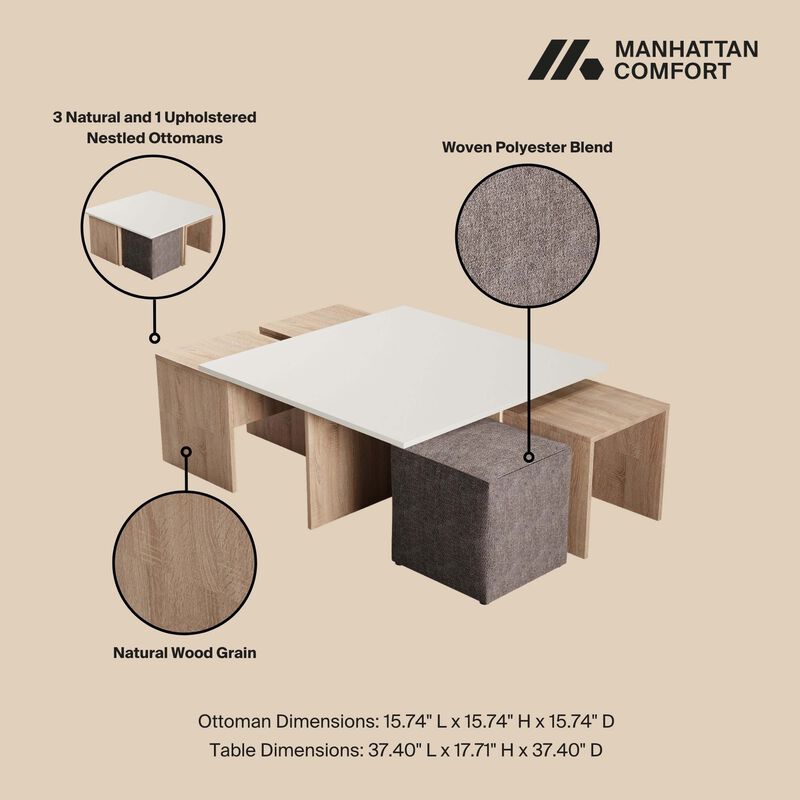 Haley Coffee Table & Ottoman Set in Brown