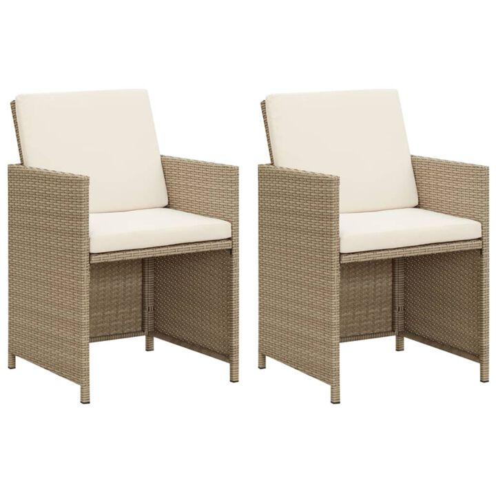 vidaXL Garden Chairs with Cushions 2 pcs Poly Rattan Beige