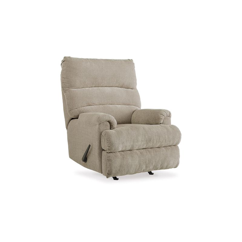 Mansi Manual Rocker Recliner Chair, Dusk Gray Tweed Weave Polyester - Benzara