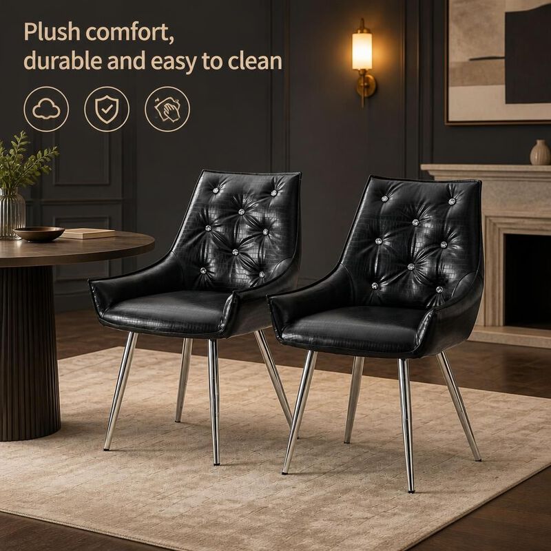 GOODSILO Crocodile Pattern Tufted Accent Chair with High Resilience Cushion Metal Legs for Dining Room Living Room Office, Set of 2 image number 4