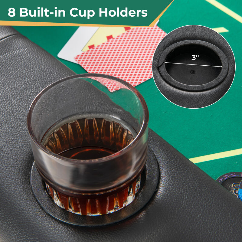 Portable Folding Poker Table with 8 Built-In Cup Holders image number 6