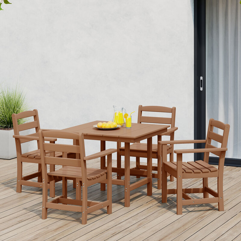 WestinTrends 5-Piece HDPE Outdoor Square Patio Dining Table Set with Armchairs