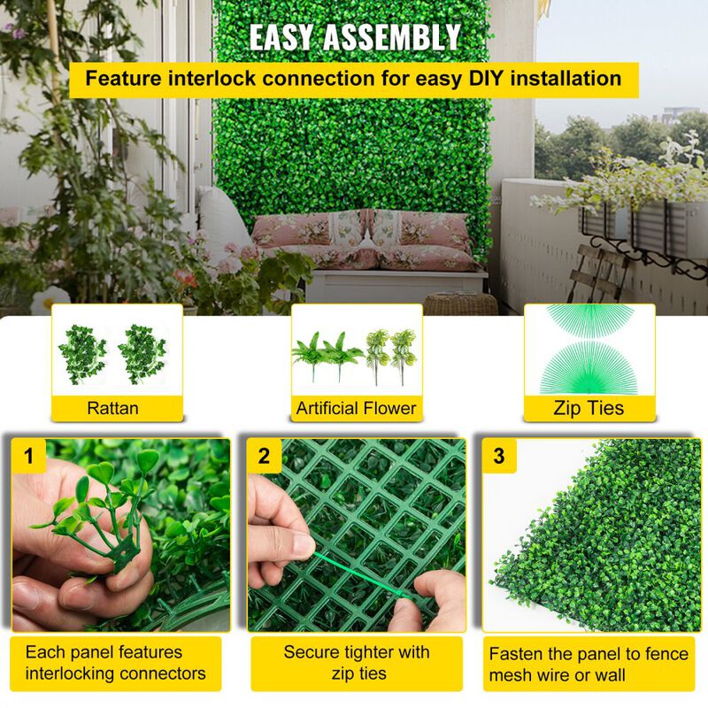 20 Pack Artificial Boxwood Panels PE Hedge Wall for Backyard Fence Indoor Outdoor Decor-Green image number 3