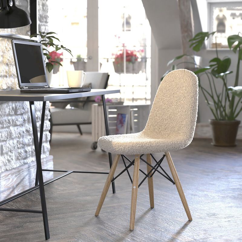 Flash Furniture Padded Armless Faux Shearling Accent Chair with Beechwood Legs in Off-White image number 5