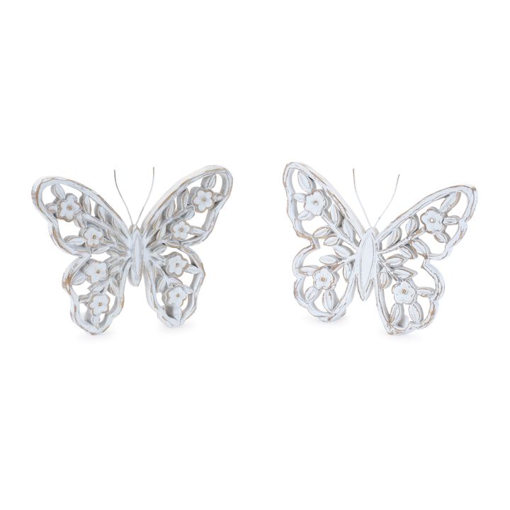 Set of 2 Washed Floral Butterfly Wall Décor for Bedroom or Living Room