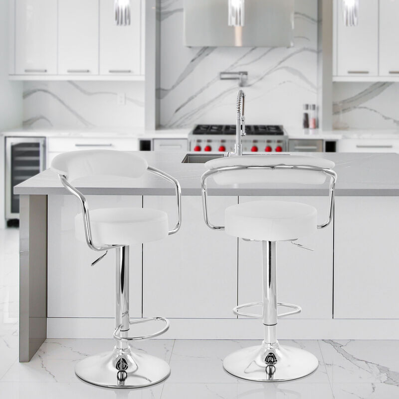 Elama 2 Piece Faux Leather Retro Adjustable Bar Stool in White with Chrome Handles and Base image number 1