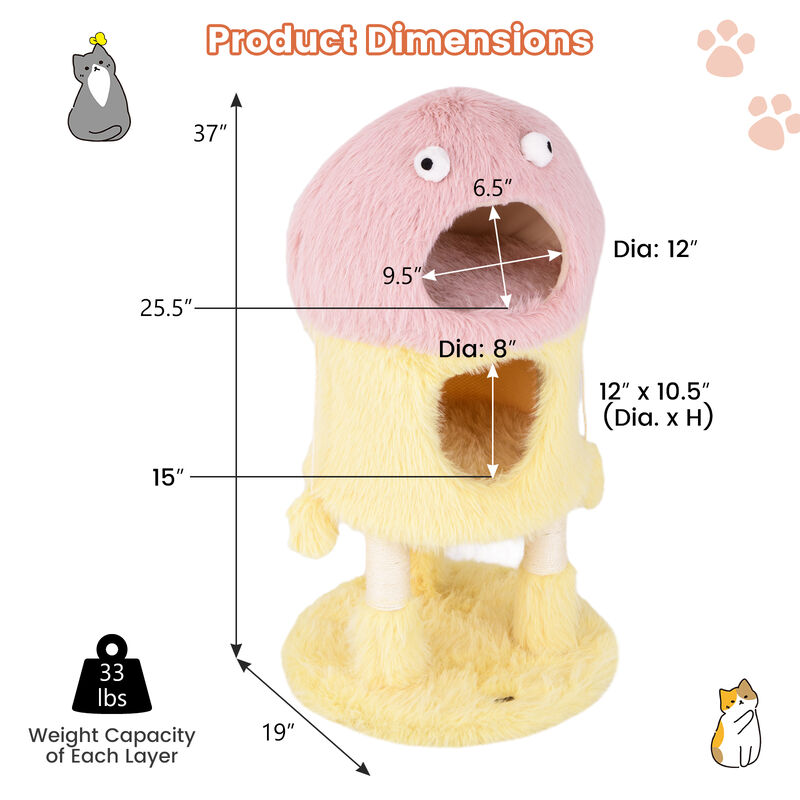 Cute Monster-Themed Cat Tower with 2 Condos, Scratching Posts & 3-Level Activity Center