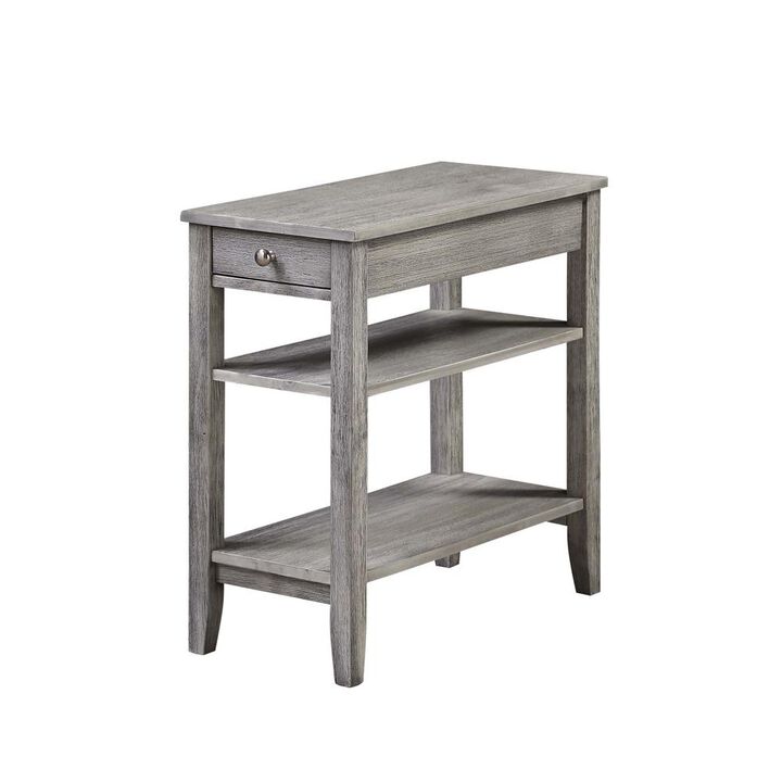 Convenience Concepts American Heritage 1 Drawer Chairside End Table with Shelves Wirebrush Light Gray