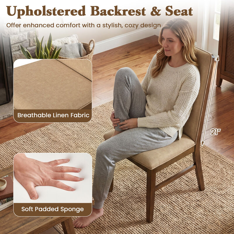 4 Pack Upholstered Dining Chairs with Rubber Wood Legs for Kitchen-Brown image number 4