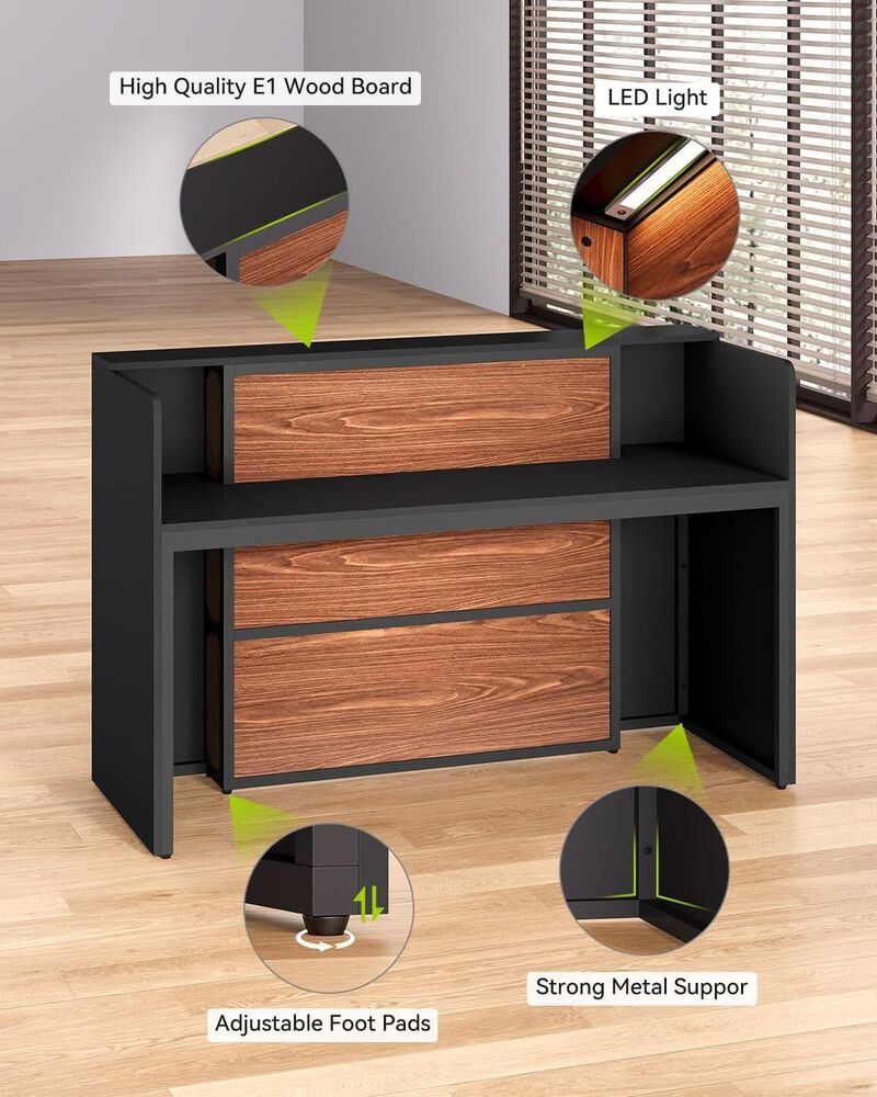 ShipItFurniture 63-Inch Reception Desk Black and Brown image number 7