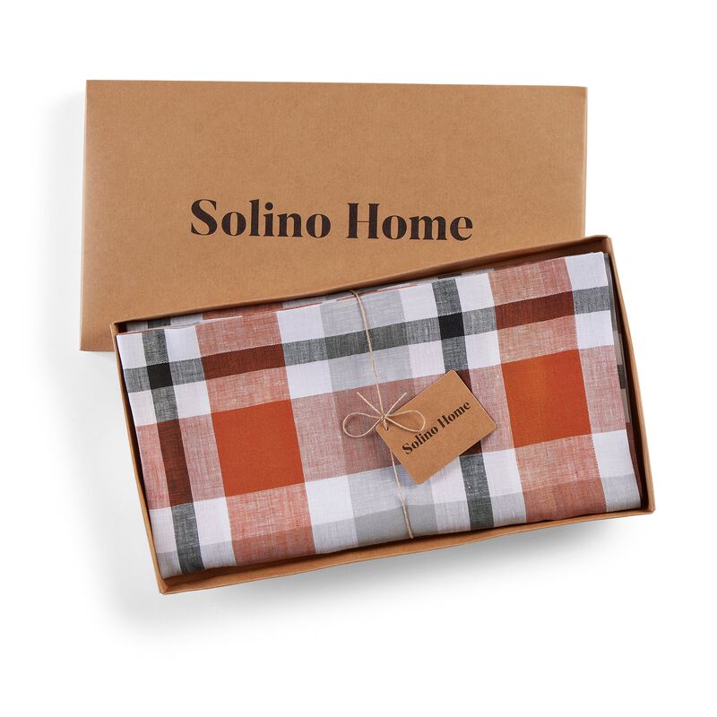 Solino Home Fall Buffalo Check 100% Linen Table Throw &ndash; Handcrafted, Machine Washable, Perfect for Holiday and Everyday Dining