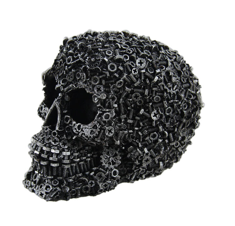 Scrap Head Steampunk Junk Pile Nuts & Bolts Covered Skull Statue 6 inch