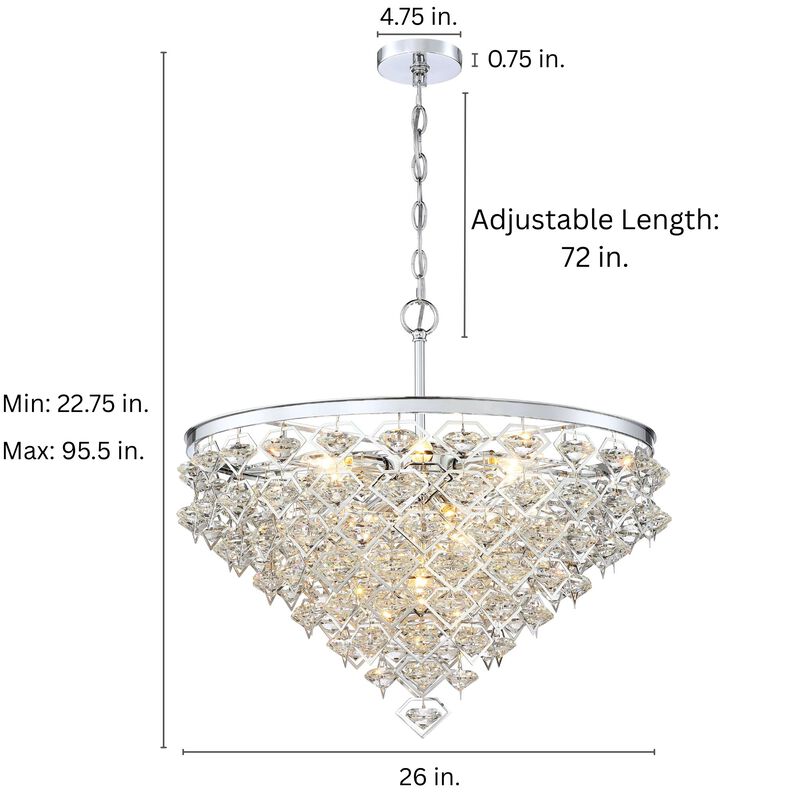 26"D 10-Light Modern Luxury Chrome Crystal Chandelier For Living Room, Dining Room image number 2
