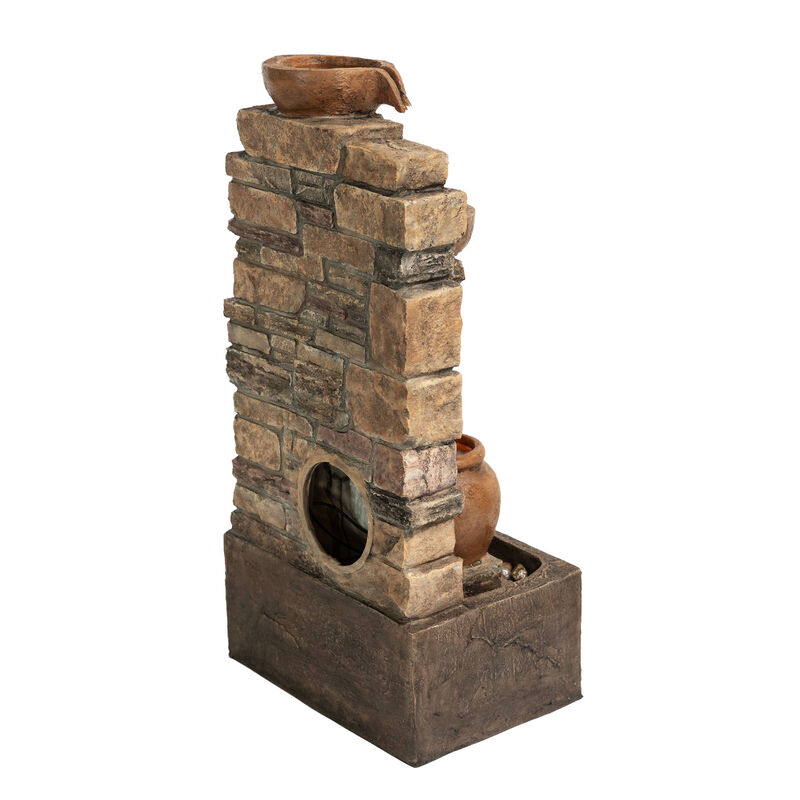 Outdoor 4-Tier Cascading Water Fountain with LED Lights, Brown image number 7