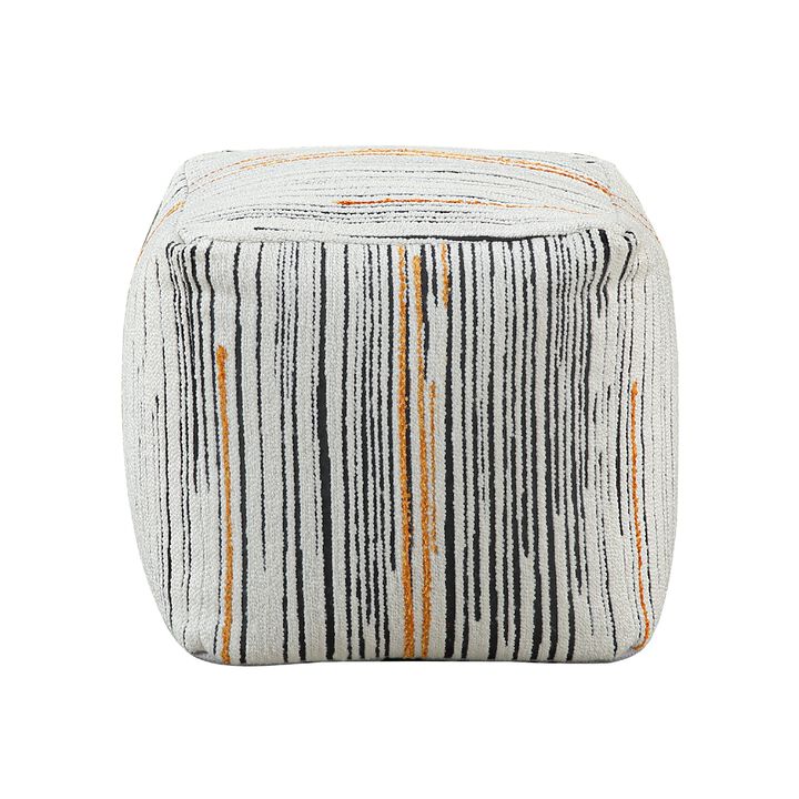 Modern Pouf Ottoman, Multicolor Vertical Striped Jacquard, 16 Inch