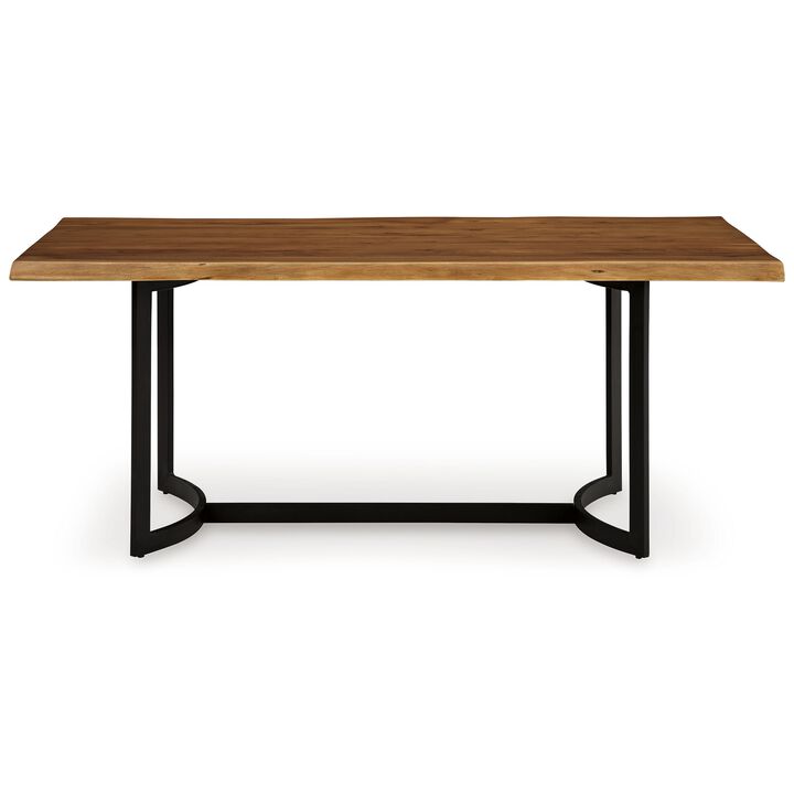 Dinno Dining Table, Live Edge Design, Light Brown Acacia Wood, 72 Inch - Benzara