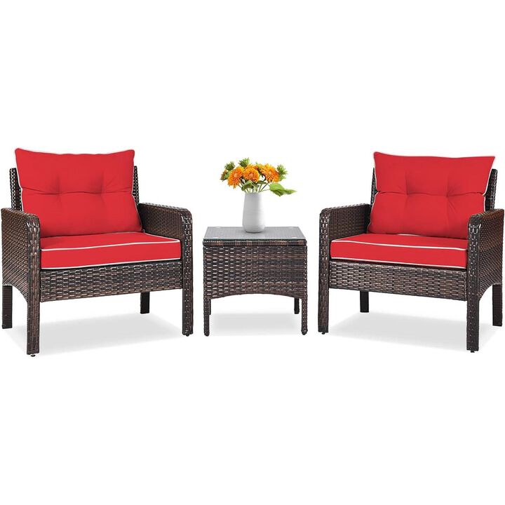 3-Piece PE Rattan Outdoor Dining Patio Furniture Set with Cushions