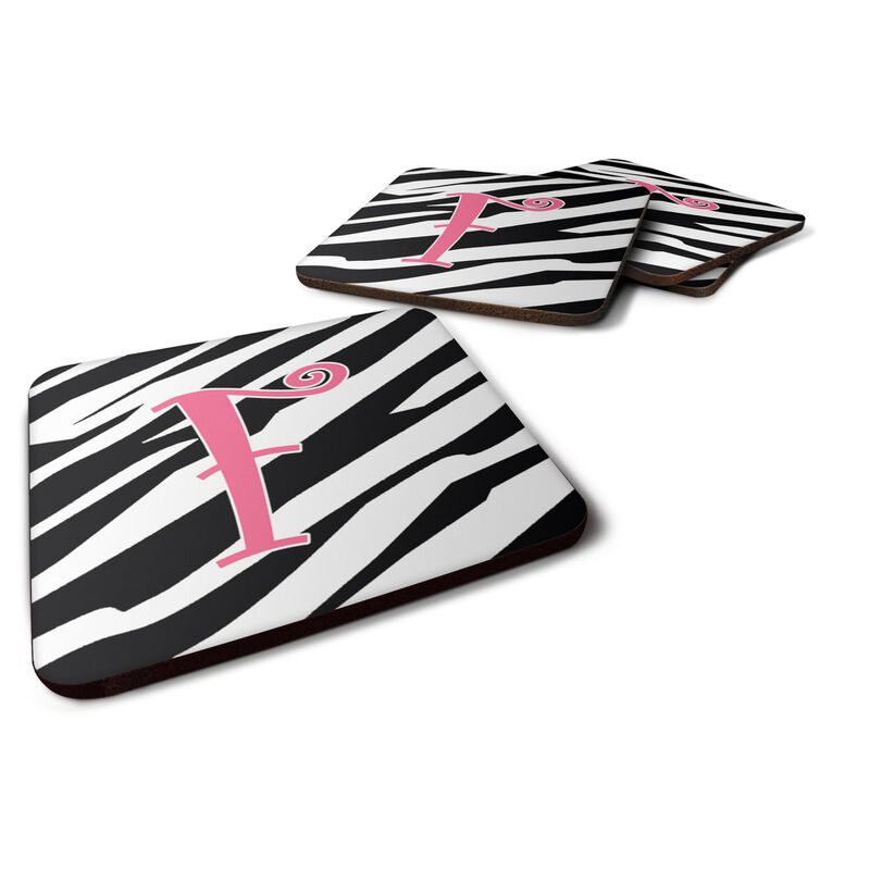 Caroline's Treasures CJ1037-FFC Monogram-Zebra Stripe and Pink Foam Coasters (Set of 4), Initial Letter F, 3.5 H x 3.5 W, Multicolor