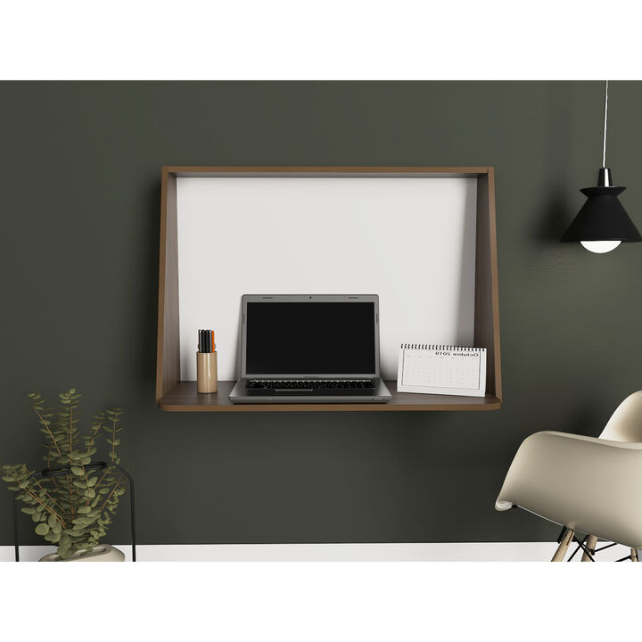 Zambia Wall Desk, Single Shelf -Mahogany / White