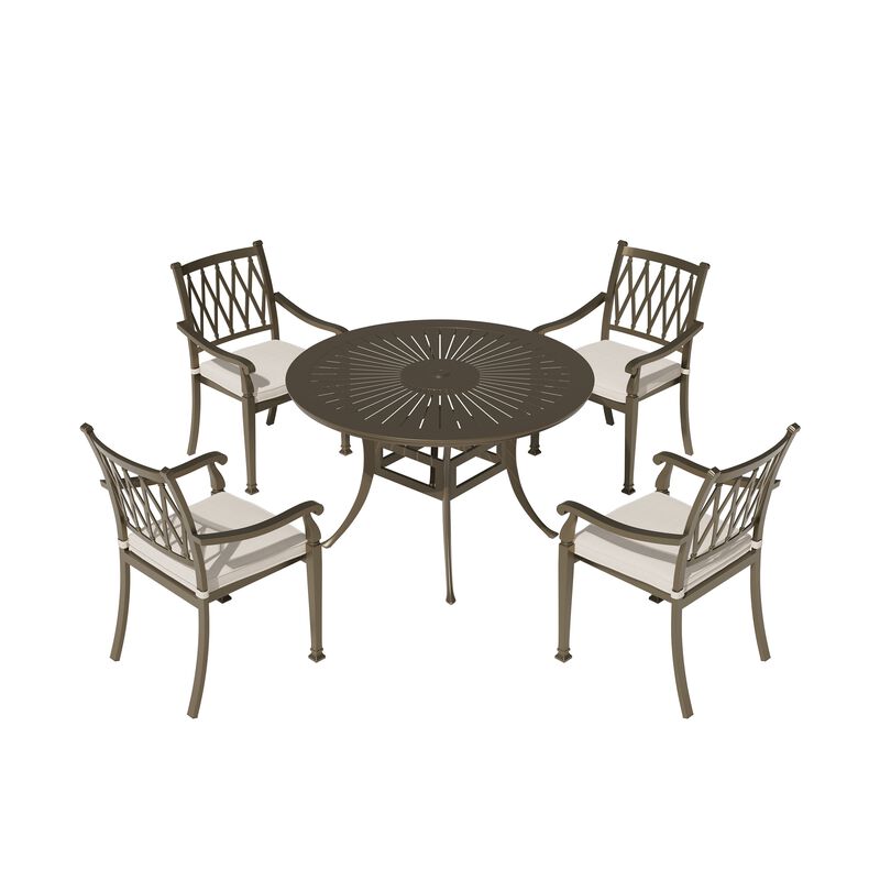 Mondawe 5 Pieces Cast Aluminum Outdoor Patio Dining Set included Armchairs with Cushion