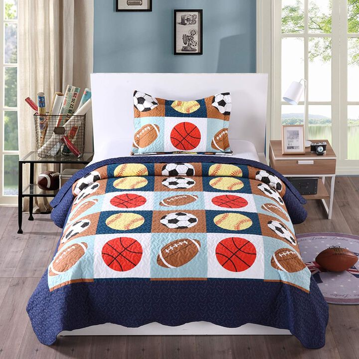 MarCielo Kids Football Soccer Quilt Bedspread Set For Teens Girls Boys.
