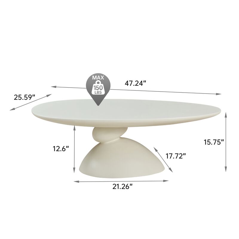 47.27 Inch Lucky Stone Oval Coffee Table Modern Minimalist Fiberglass Center Table image number 1