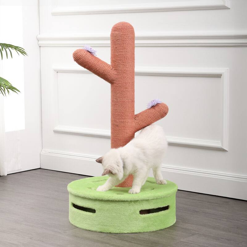 Rosa Modern Jute Cactus Cat Scratching Post with Flower Toys and Built-In Bell Toys