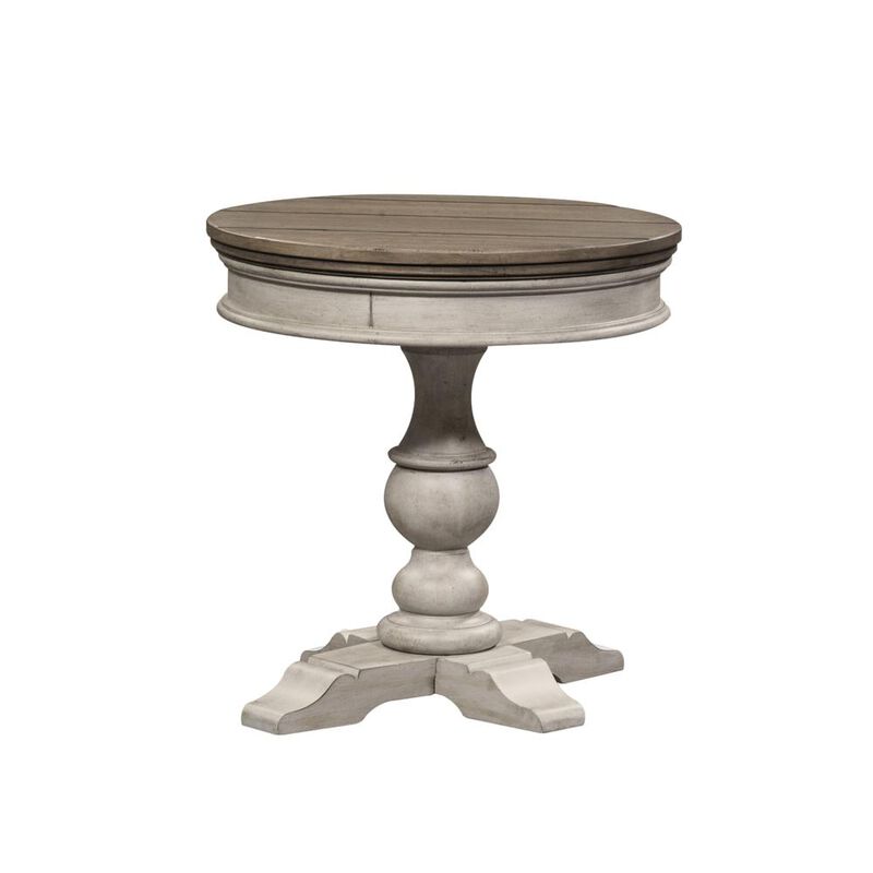 Liberty Furniture Heartland Round Pedestal Chair Side Table in Antique White w/ Tobacco Top image number 0