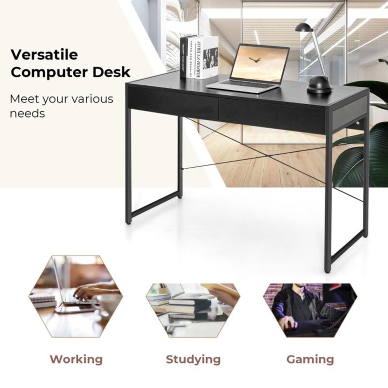 Hivvago 2-Drawer Home Office Desk with Steel Frame