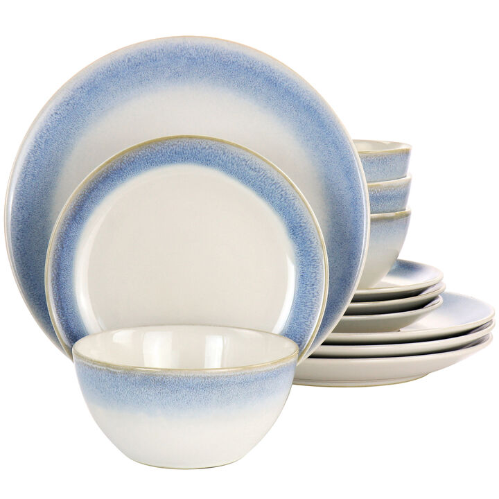 Martha Stewart 12 Piece Reactive Glaze Rimmed Stoneware Dinnerware Set in Blue