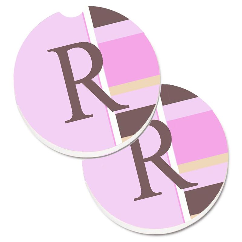 Caroline's Treasures Letter R Initial Monogram - Pink Stripes Set of 2 Cup Holder Car Coasters CJ1005-RCARC, 2.56, Multicolor