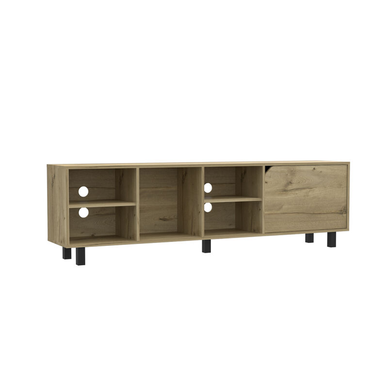 DEPOT E-SHOP Conquest Tv Stand for TV&acute;s up 70", Four Open Shelves, Five Legs, Light Oak