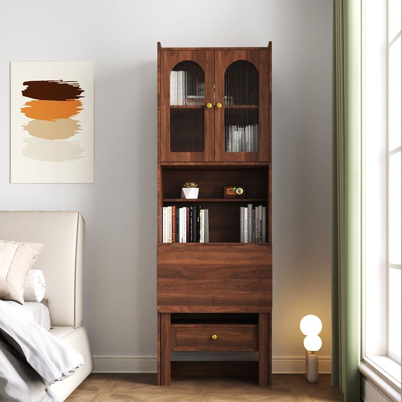 Clihome Fold-Out Convertible Writing Table,Desk Cabinet with Shelf and Drawer Multi-Function Home Office Workstation