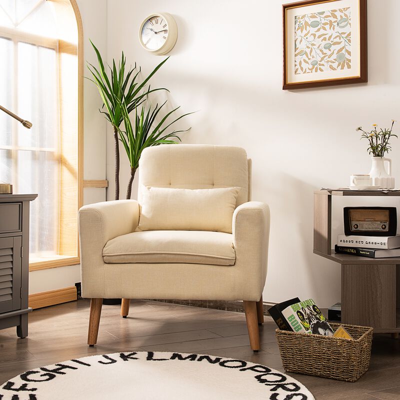 Linen Fabric Single Sofa Armchair with Waist Pillow for Living Room