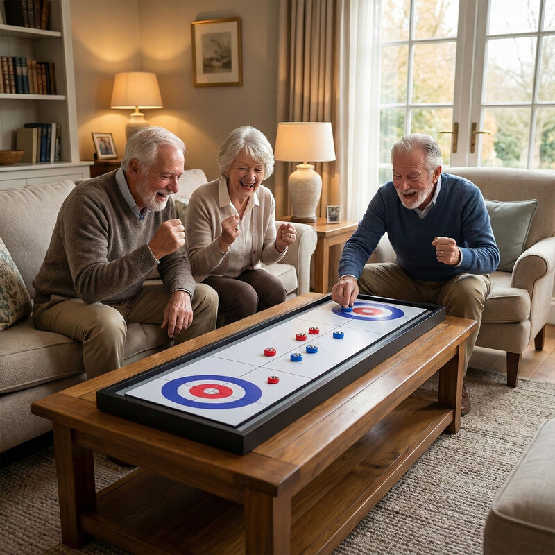 Portable 2 in 1 Shuffleboard and Curling Tabletop Game, Double Sided Board image number 3