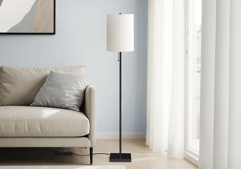 Monarch Specialties I 9758 Lighting, 62" H, Floor Lamp, Black Metal, Ivory/Cream Shade, Contemporary image number 1