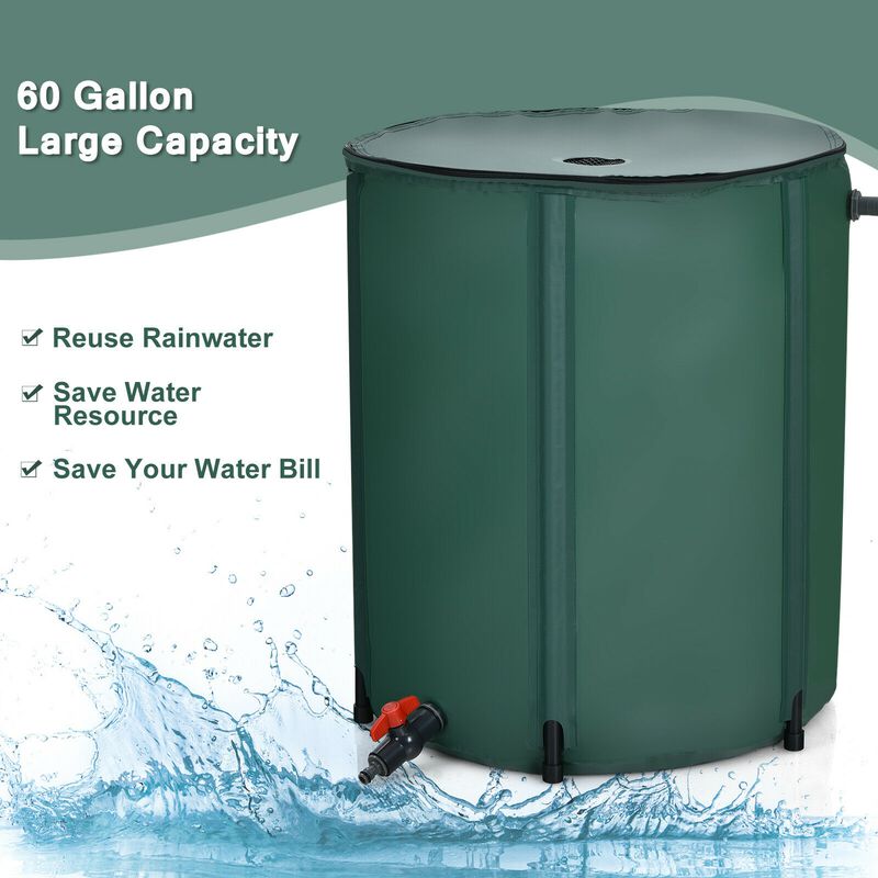 60 Gallon Rain Barrel Water Collector with Collapsible Design for Easy Storage