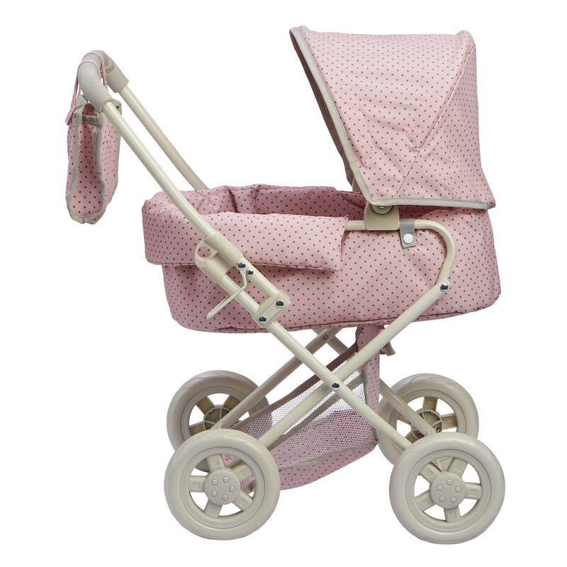 Olivia's Little World Polka Dot Princess Baby Doll Pram Stroller with Retractable Canopy & Storage, Pink/Gray