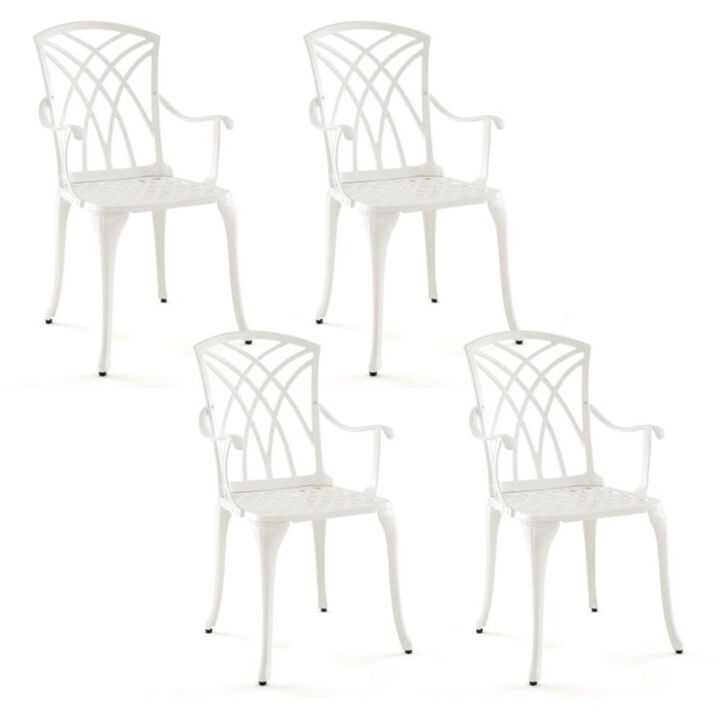 Hivvago Set of 4 Cast Aluminum Patio Dining Chairs with Armrests and Decorative Patterns