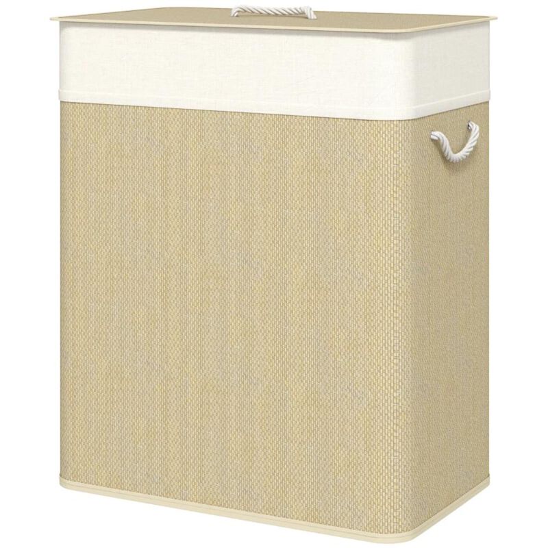 Hivvago Double Compartment Bamboo Laundry Basket with Liner image number 0